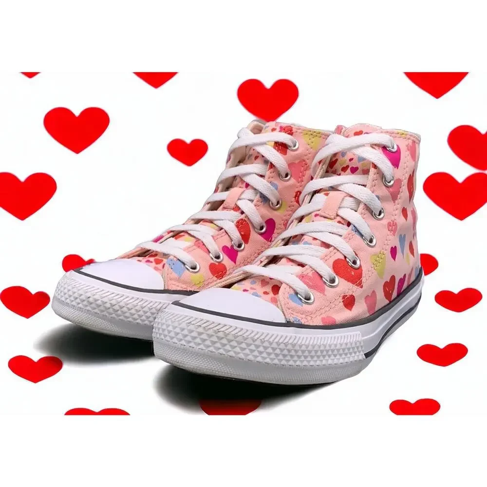 Converse Hearts Pink Chuck Taylor High Top School Shoes Girls 6 New Fast Ship